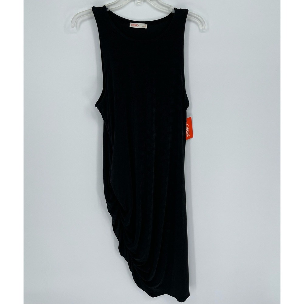 Intempo Women's Pitch Black Ruched Asymmetrical Sleeveless Dress Size XL